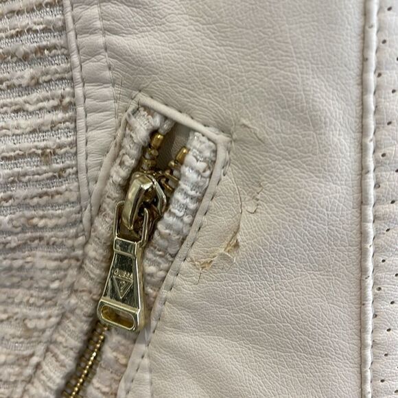 Guess white leather jacket with cream tweed detail and gold hardware - Picture 5 of 11